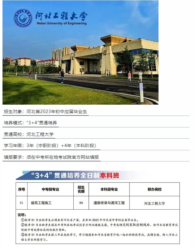 张家口市职业技术教育中心“3+4”贯通培养全日制本科道路桥梁与渡河工程专业