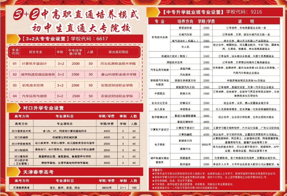 唐山市金桥中等专业学校升学模式新突破3+2大专直通车热招开启!