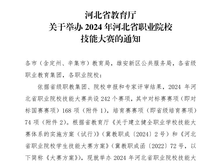 关于举办2024年河北省职业院校技能大赛的通知！